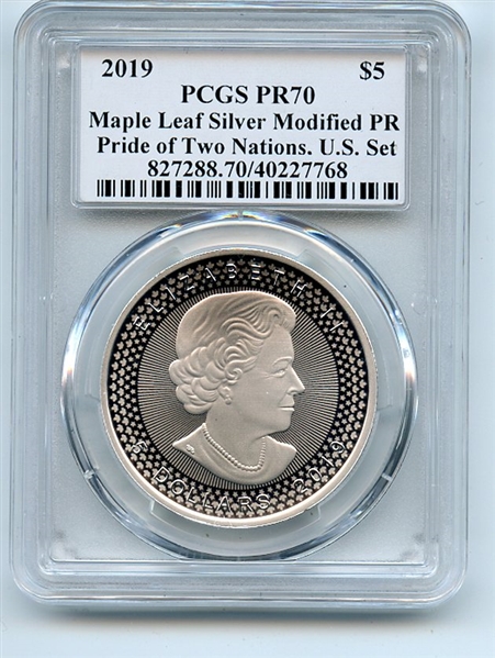 2019 $5 Silver Maple Leaf Modified Pride of 2 Nations PCGS PR70 Cleveland Eagle
