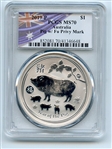 2019 P $1 Silver 1 oz Dollar Australia Year of Pig w/ Fu Privy Mark PCGS MS70