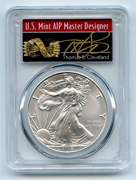 2018 $1 American Silver Eagle 1oz PCGS MS70 Thomas Cleveland Arrows