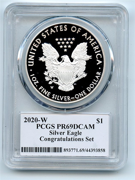 2020 W $1 American Silver Eagle Congratulations PCGS PR69DCAM Cleveland Eagle