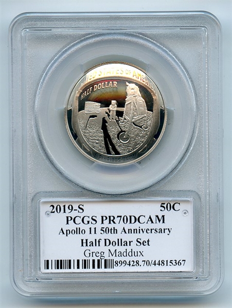 2019 S 50C Apollo 11 Commemorative PCGS PR70DCAM Legends of Life Greg Maddux