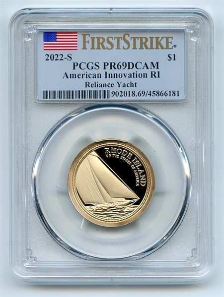 2022 S $1 American Innovation RI Reliance Yacht Dollar PCGS PR69DCAM FS
