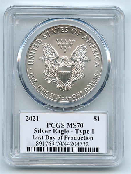 2021 $1 Silver Eagle T1 Last Day Production PCGS MS70 Fred Haise