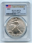 2003 $1 American Silver Eagle 1oz Dollar PCGS MS70 First Strike