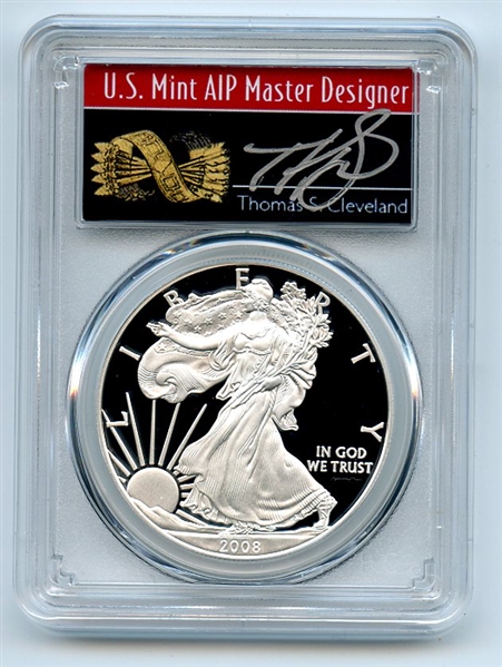 2008 W $1 Proof American Silver Eagle 1oz PCGS PR69DCAM Thomas Cleveland Arrows