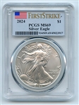 2024 $1 American Silver Eagle Dollar 1oz PCGS MS69 First Strike