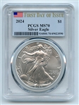 2024 $1 American Silver Eagle Dollar 1oz PCGS MS70 First Day of Issue FDOI