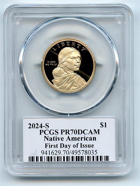 2024 S $1 Sacagawea Dollar PCGS PR70DCAM FDOI Thomas Cleveland Arrows