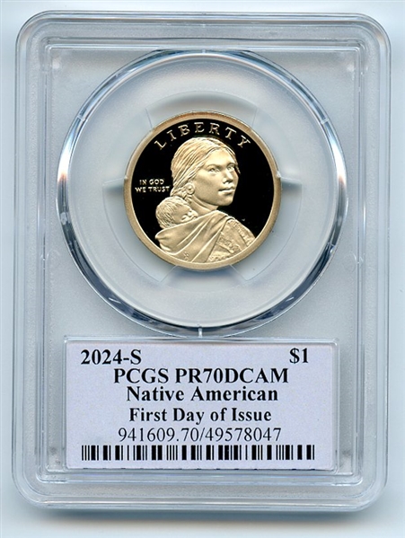 2024 S $1 Sacagawea Dollar PCGS PR70DCAM FDOI Thomas Cleveland Native