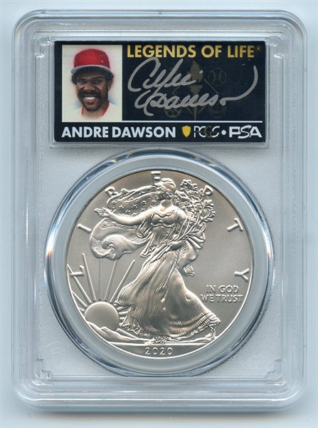 2020 $1 American Silver Eagle PCGS MS70 FDOI Legends of Life Andre Dawson