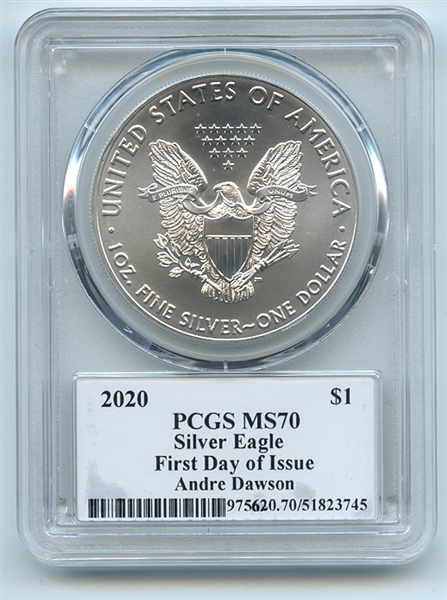 2020 $1 American Silver Eagle PCGS MS70 FDOI Legends of Life Andre Dawson
