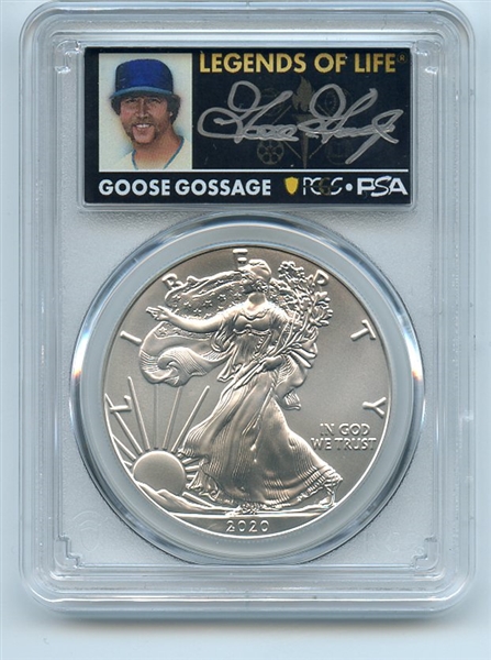 2020 $1 American Silver Eagle PCGS MS70 FDOI Legends of Life Goose Gossage