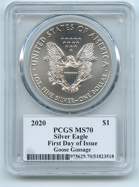 2020 $1 American Silver Eagle PCGS MS70 FDOI Legends of Life Goose Gossage