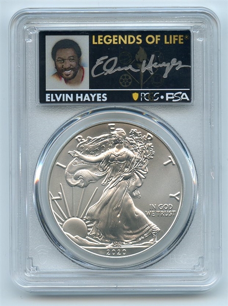 2020 $1 American Silver Eagle PCGS MS70 FDOI Legends of Life Elvin Hayes