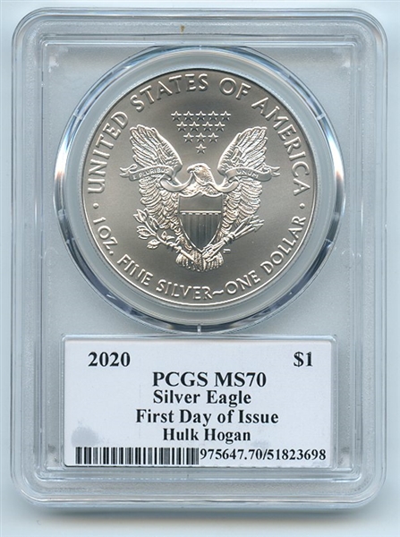 2020 $1 American Silver Eagle PCGS MS70 FDOI Legends of Life Hulk Hogan