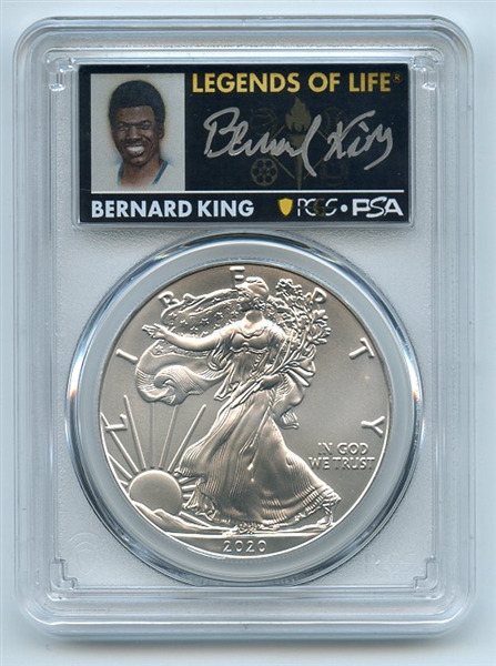 2020 $1 American Silver Eagle PCGS MS70 FDOI Legends of Life Bernard King