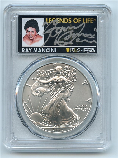 2020 $1 American Silver Eagle PCGS MS70 FDOI Legends of Life Ray Mancini