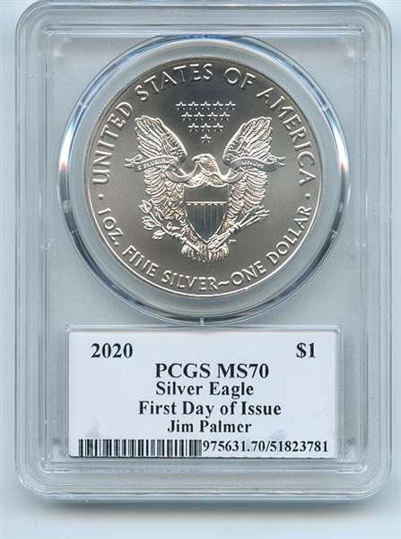 2020 $1 American Silver Eagle PCGS MS70 FDOI Legends of Life Jim Palmer