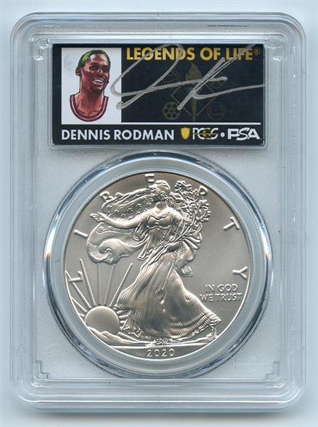 2020 $1 American Silver Eagle PCGS MS70 FDOI Legends of Life Dennis Rodman