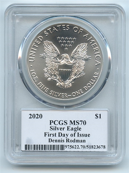 2020 $1 American Silver Eagle PCGS MS70 FDOI Legends of Life Dennis Rodman