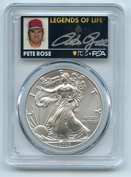 2020 $1 American Silver Eagle PCGS MS70 FDOI Legends of Life Pete Rose