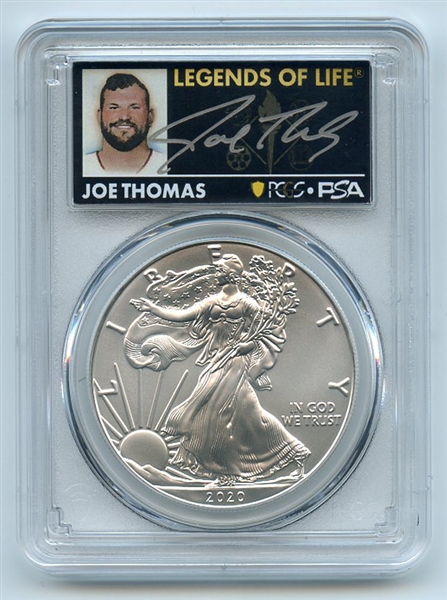 2020 $1 American Silver Eagle PCGS MS70 FDOI Legends of Life Joe Thomas