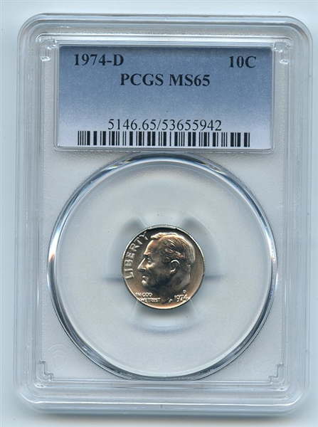 1974 D 10C Roosevelt Dime PCGS MS65