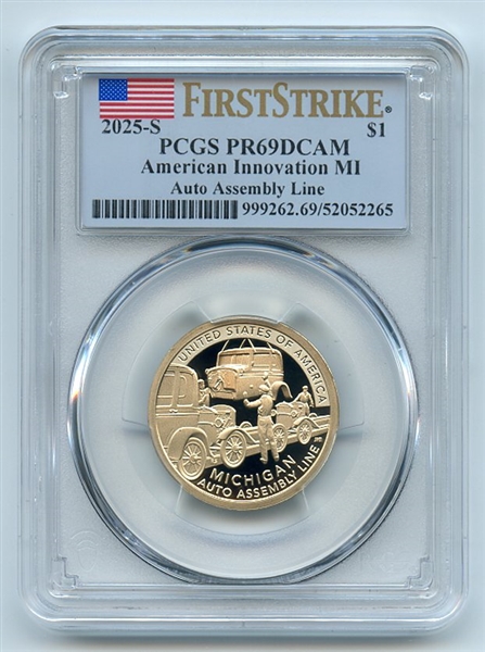 2025 S $1 American Innovation MI Auto Assembly Line Dollar PCGS PR69DCAM FS
