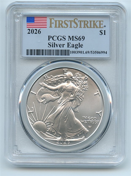 2026 $1 American Silver Eagle Dollar 1oz PCGS MS69 First Strike
