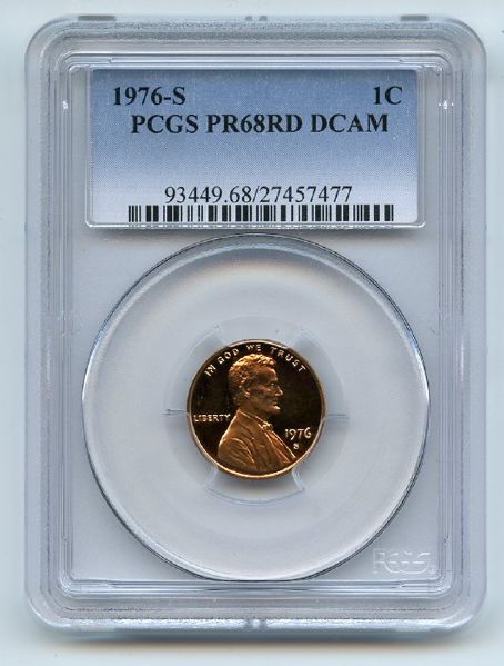 1976 S 1C Lincoln Cent Proof PCGS PR68DCAM